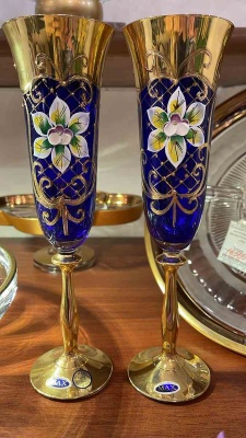 40600/Jitka/190 Анжела фужер для шампанского 190мл.(2шт) Лепка синяя Богемия Чехия _9709498