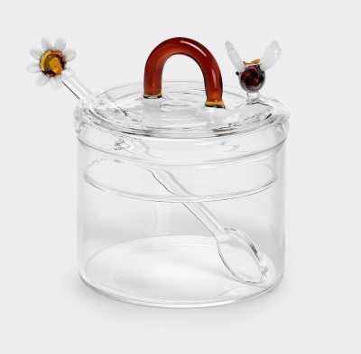 Сахарница  300 мл, с ложкой, стекло Б, Пчелка и маргаритка, Monterey в подар. Упак.WD Lifestyle Итал