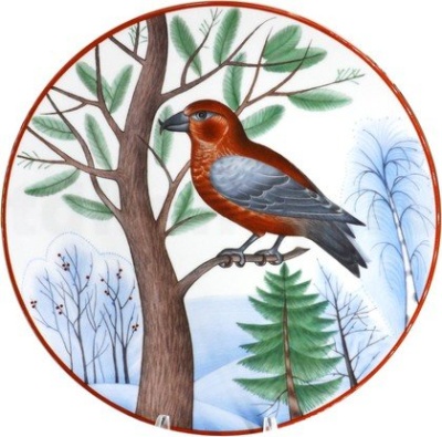 Декоративная тарелка 195 мм ф. Эллипс рис. Сосновый клест 80.80352.00.1 ИФЗ_1600792