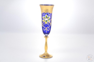 40600/Jitka/190 Анжела фужер для шампанского 190мл.(6шт) Лепка синяя Богемия Чехия 36468_9706761